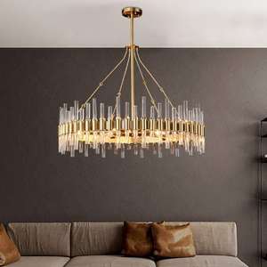 Lámpara de araña decorativa para habitación, dormitorio, sala de estar, comedor, luz colgante de tubo de vidrio rectangular dorado - Product Image 1