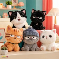 Peluche chat personnalisée aux couleurs vives, avec collier à clochette, chaton grincheux orange, tabby noir et blanc, animal en peluche doux