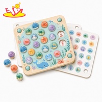 Jeu de mémoire en bois sur le thème de l'océan 2026 avec cartes à motifs double face d'animaux marins et planche de tri pour enfants W12E249