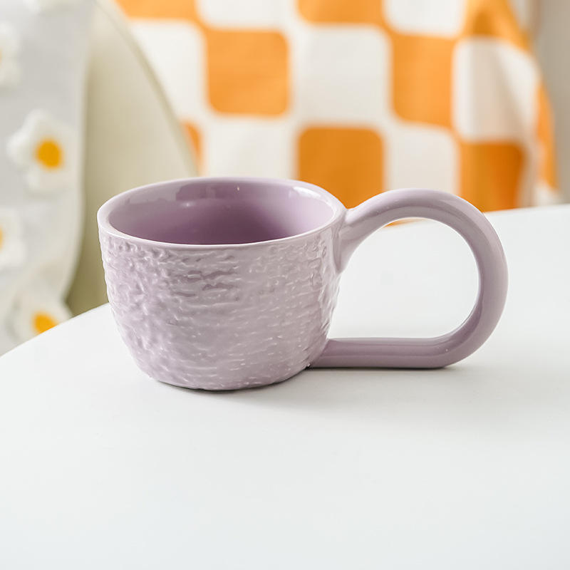 ถ้วยมือจับใหญ่สีม่วงลายหิน