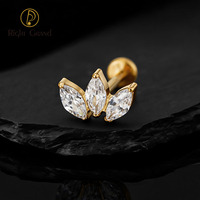 Anting-anting tusuk titanium tanpa ulir, model triple marquise CZ, bunga opal cluster, untuk piercing tulang rawan, helix, dan tragus.