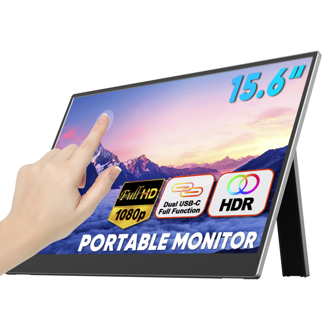 New 15.6 Inch Portable Touchscreen Monitor 1080P IPS Screen Business Display Built-in Stand USB Type-C for Laptop/Phone/PC