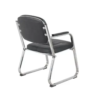Grosir kursi pengunjung bingkai logam krom elegan dengan lengan kulit nyaman dan belakang sempurna untuk ruang tunggu kantor