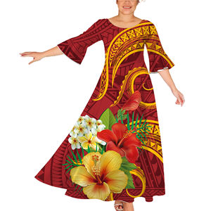 Wholesale Best Seller Polynesian Elei <strong>Tribal</strong> Design Custom <strong>Dance</strong> Party Fashion Trendy Casual Woman Flared Long Sleeves <strong>Dress</strong> - Product Image 5