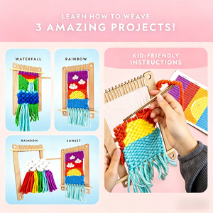 Kit de tissage artisanal en bois - Fil et 3 motifs amusants pour un tissage facile, ensemble de tissage pour enfants avec métier à <span class=keywords><strong>tisser</strong></span> - Product Image 6