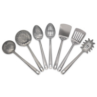 Ensemble d'ustensiles de cuisine haut de gamme en acier inoxydable : écumoire, louche et spatule