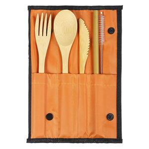 Eco Friendly <span class=keywords><strong>posate</strong></span> di bere paglia di legno coltello bacchette riutilizzabili di bambù <span class=keywords><strong>posate</strong></span> Set da viaggio con borsa logo personalizzato - Product Image 2