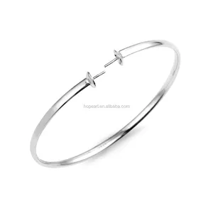 SSB25 Bracelet Blank Pearl Mount Polished 925 Sterling Silver Simple Bangle for DIY Jewelry Findings