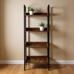 Étagère à livres vintage industrielle à 4 niveaux - Étagère ouverte en bois rustique et métal pour le salon et le rangement de la cuisine - Product Image 4