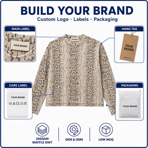 Übergroßes T-Shirt für Herren 260gsm Waffelstruktur Langarm Rundhals Schlangenmuster Baumwolle 65% Streetwear OEM - Product Image 3