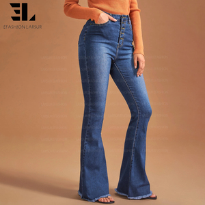Pabrik Produsen Penjual Grosir Celana <span class=keywords><strong>Jeans</strong></span> Denim LARSUR Xintang Guangzhou Cina, Celana <span class=keywords><strong>Jeans</strong></span> Wanita Model Klasik, Flare, dan Skinny - Product Image 4