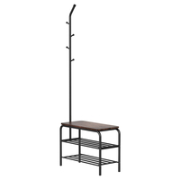Porte-manteau en bois robuste 3 en 1 moderne, arbre à vêtements, étagère de rangement d'entrée, banc à chaussures, utilisation dans la chambre à coucher, le salon, l'hôtel