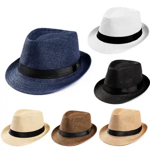 QIANXUN Unisex Sun Hat Women Men Fashion Summer Casual Trendy Beach Sun Straw Hats Jazz Band Hat Cowboy Fedora Gangster Cap