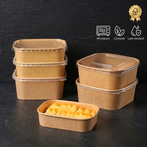 Contenedor de Alimentos para Llevar, Caja de Papel Kraft con Logotipo Personalizado, Certificación FSC, Aprobado por BRC y FDA, Libre de PFAS, con Tapa Antivaho - Product Image 1
