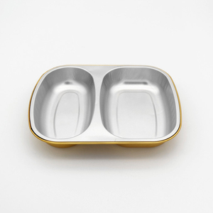 High quality 2 parts compartment fast food packaging pan gold metal airline lunch boxes disposable aluminum foil container tray