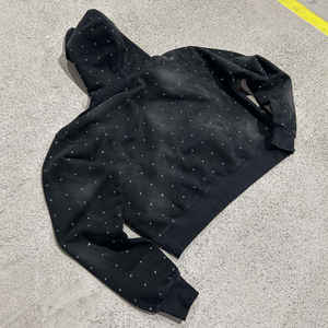 Vêtements pour hommes de haute qualité, streetwear, sweat à capuche avec strass, effet délavé, surdimensionné, noir, sweat à capuche pour hommes - Product Image 2
