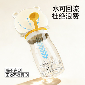 Portable Pet Water Bottle With Food <b>Container</b> Bear Design Slanted Shoulder Strap Multifunction All In One For Outdoor Use - Product Image 5