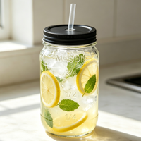 Pot Mason en verre de 16 oz avec couvercle métallique, bouche standard, pour confiture et mise en conserve, directement de l'usine