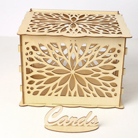Boîte à cartes de mariage sculptée ajourée en bois avec serrure Mr & Mrs DIY Couple Love Pattern Envelope Sign Cards Decoration Party Supplies
