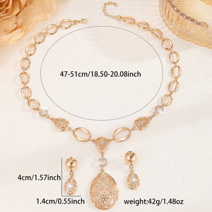 European and American Hot Sale Golden Bohemian Inlaid Rhinestone Hollow <b>Flower</b> Necklace Earrings Set Women Jewelry - Product Image 2