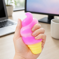 Balle anti-stress souple en forme de cornet de crème glacée, jouet sensoriel doux et extensible bleu/rose/orange pour soulager l'anxiété des enfants et des adultes