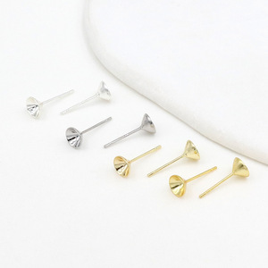Postes para pendientes con forma de copa, chapados en oro de 18 quilates, de cobre, para la fabricación de pendientes, accesorios de joyería de forma redonda. - Product Image 3
