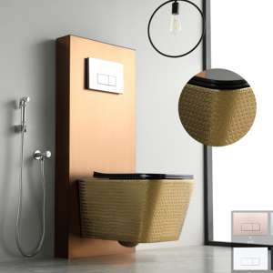 Inodoro de cerámica de lujo con acabado dorado, montado en la pared, color oro rosa. - Product Image 6