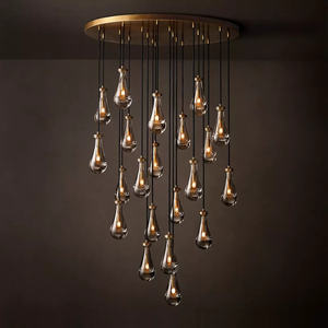 Lustre moderne en verre à LED dimmable de 46 pouces pour hall d'entrée, style goutte de pluie, grand lustre de luxe en laiton pour salon et escalier - Product Image 2