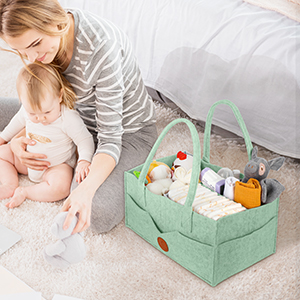 Grand panier à couches pour bébé en feutre, bac de rangement pour la crèche et organisateur de voiture avec poignée, organisateur de table à langer - Product Image 6
