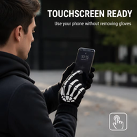 Gants squelette à doigts complets pour Halloween, en coton/élasthanne, compatibles écran tactile, coupe-vent, lumineux, tricotés, pour l'hiver et les fêtes