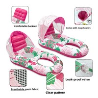 Exclusivité transfrontalière : Flotteur gonflable en PVC pour adultes, avec auvent rembourré de style feuille, pliable, pour piscine, avec porte-gobelet