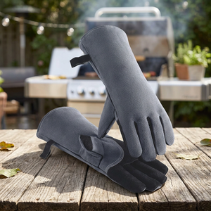 Gants de sécurité en cuir résistant à la chaleur, longueur totale de 14 pouces, antidérapants, à revers droit, pour la protection lors du soudage - Product Image 2