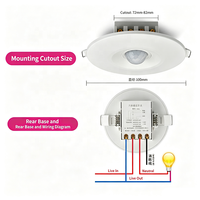 Détecteur de mouvement infrarouge encastré au plafond avec temporisation, pour usage domestique et professionnel, capteur radar infrarouge à détection de lumière 3-6m