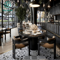 Ensemble de meubles de restaurant Ron Group Cafe, table ronde en marbre et bois, chaises pour café et restaurant avec tables