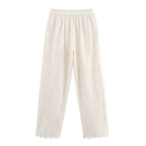 Mujer verano nueva moda elegante una serie de <span class=keywords><strong>pantalones</strong></span> bordados <span class=keywords><strong>calados</strong></span> Vintage cintura alta <span class=keywords><strong>pantalones</strong></span> femeninos Mujer - Product Image 2