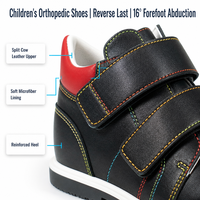 Chaussures orthopédiques noires pour enfants 16 °   Chaussures de soutien de la voûte plantaire à tige haute en cuir de vachette pleine fleur, doublure en microfibre, semelle en caoutchouc