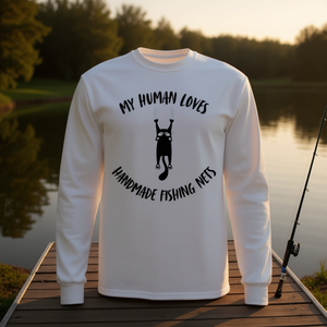 มนุษย์ของฉันรักตาข่ายจับปลาทำมือ เสื้อยืดแขนยาวสำหรับผู้ปกครองที่รักแมว - Product Image 2