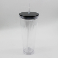 Gobelets en plastique transparent à double paroi de 710 ml sans BPA pour boissons froides, gobelets à paille en acrylique réutilisables pour DIY