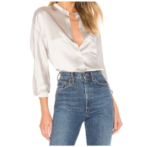 Elegant Women Clothing Front Patch Pocket 100% Silk <b>Satin</b> <b>Blouse</b> With Three Quarter Sleeves Office Shirt - Product Image 1