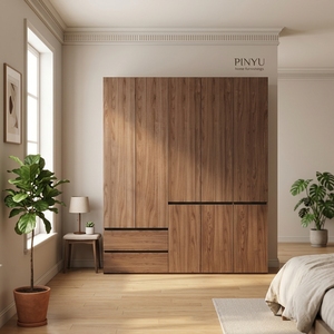 Light Oak ConcealedCustom Full Wall Glass <strong>Midcentury</strong> Antique Bedroom <strong>Wardrobe</strong> Left Right Symmetrical Open Garment Storage - Product Image 5