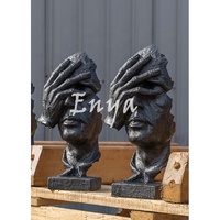 Sculpture Abstraite Moderne en Fonte, Visage Créatif, Style Européen et Nordique, Thème 'Le Silence est d'Or', pour Maison et Jardin, Hauteur 34cm/60cm, Faite à la Main