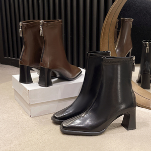<span class=keywords><strong>Bottines</strong></span> à bout carré avec fermeture éclair arrière, ajustement extensible, <span class=keywords><strong>talon</strong></span> bloc épais pour femmes - Product Image 5