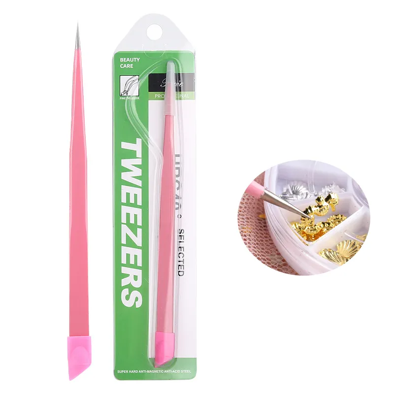 Pink Pincette Double Faux Cils Nail Art Tweezers 130MM Dental Forceps Tweezer For Longs Nails Tweezers