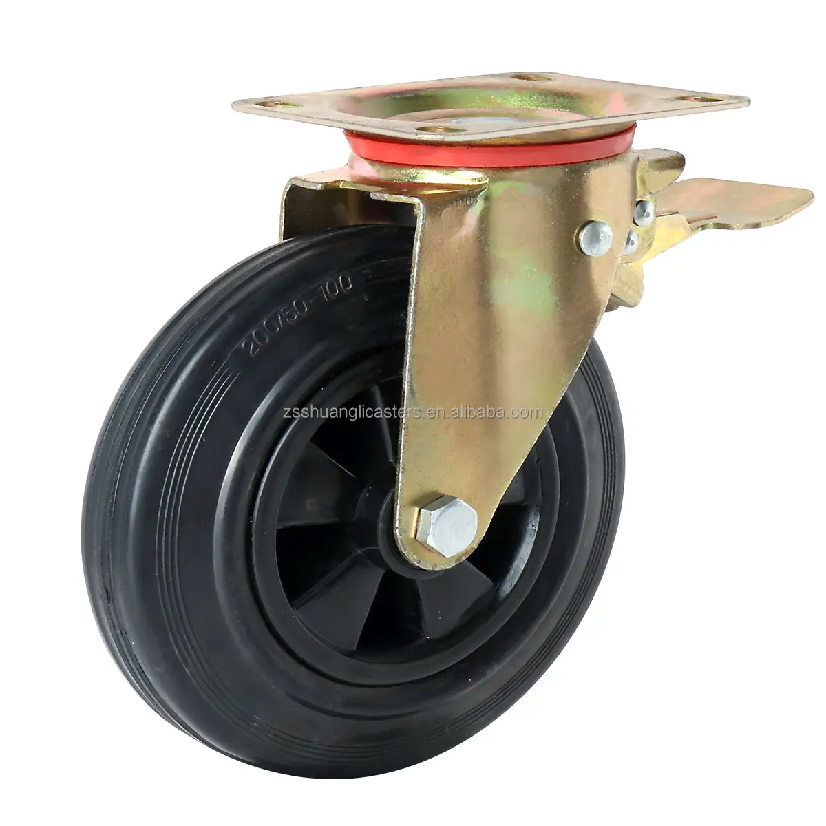 200Mm Rubber Zwenkwielen Met Rem 8Inch Plastic Velg Swivel Wielen Voor 660L Vuilnisbakken