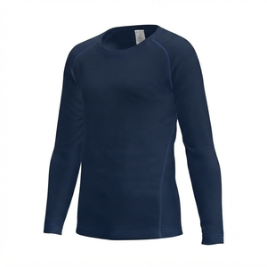 Haut thermique à manches longues pour homme, col rond, 100% polyester, respirant, tricoté, couleur unie, décontracté - Product Image 4