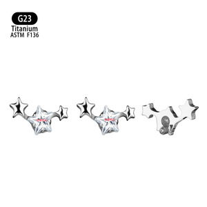 G23 <b>Titanium</b> Star Earrings 7mm F136 Alloy With Zircon For Ear Cartilage Lip <b>Studs</b> - Product Image 5