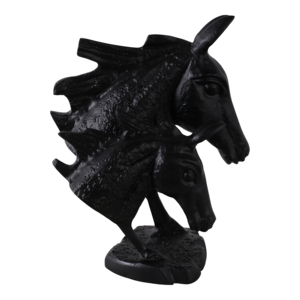 Scultura a doppia testa di cavallo, statua equestre nera per decorazioni casa e ufficio - Product Image 1