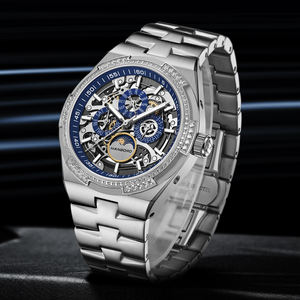 한보로 남성용 다이아몬드 인레이 로즈 골드 다기능 패션 스틸 럭셔리 오토매틱 기계식 시계 - Product Image 2