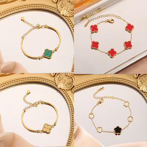 Großhandel Vergoldetes Edelstahl-Armband mit Vierblättrigem Kleeblatt-Anhänger für Damen, Hypoallergen, 13 Stile, OEM und ODM Akzeptiert - Product Image 3