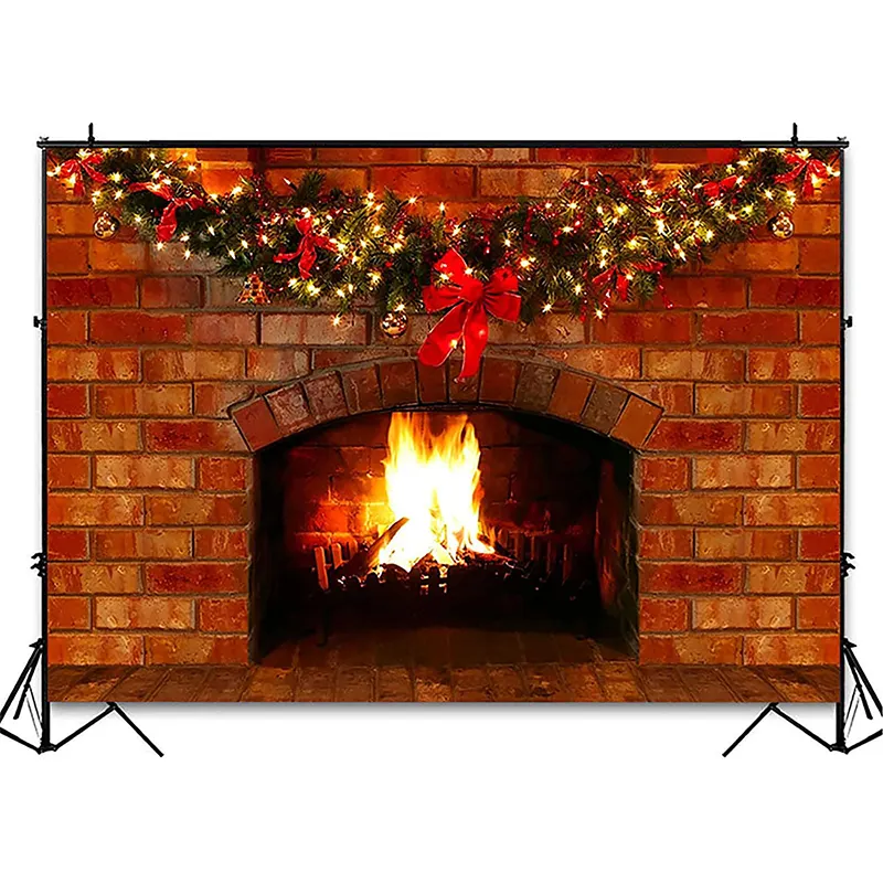 Fondo de chimenea de Navidad para fotografía, decoración de chimenea de ladrillo rojo de 7x5 pies para fiesta de Navidad, foto de fondo